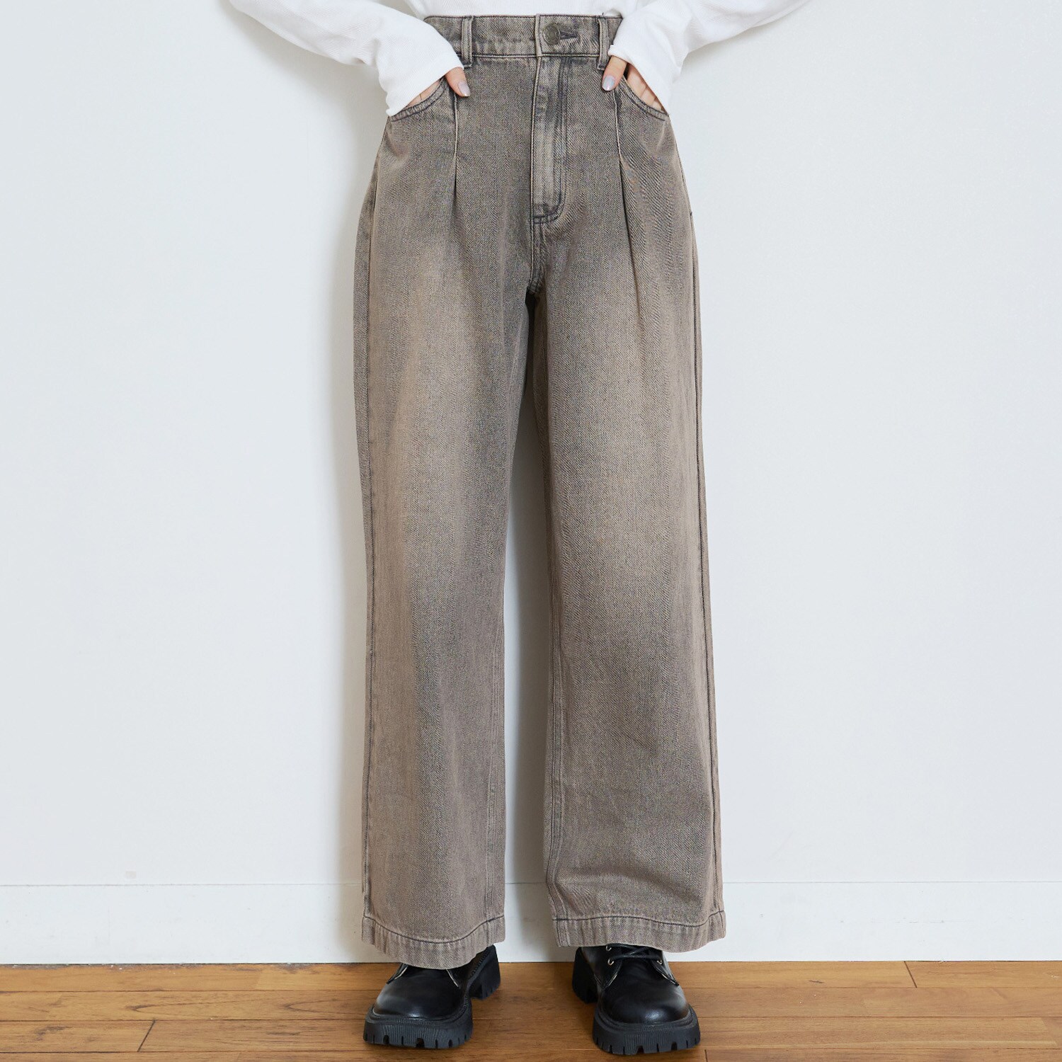 【LTXC】【セット可】タックワイドデニムパンツ