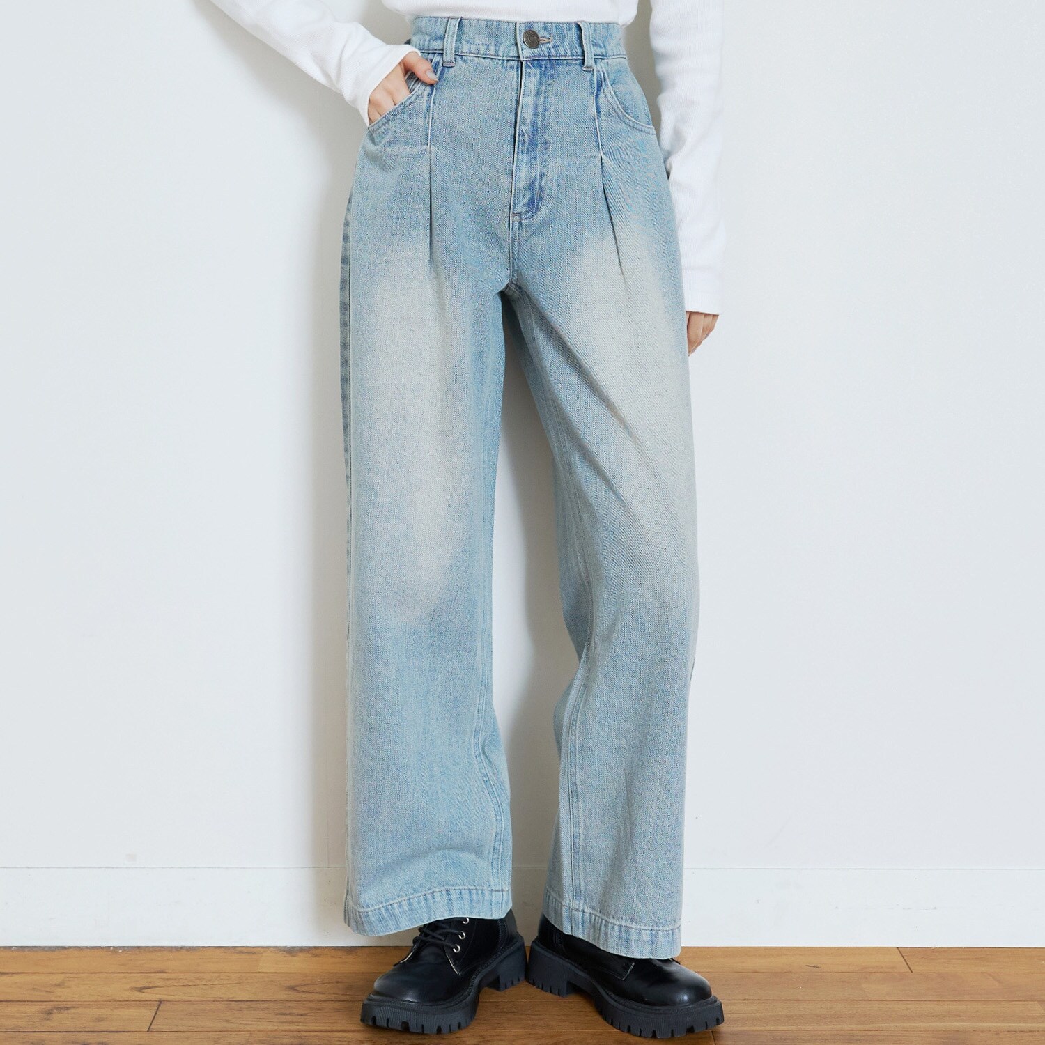【LTXC】【セット可】タックワイドデニムパンツ