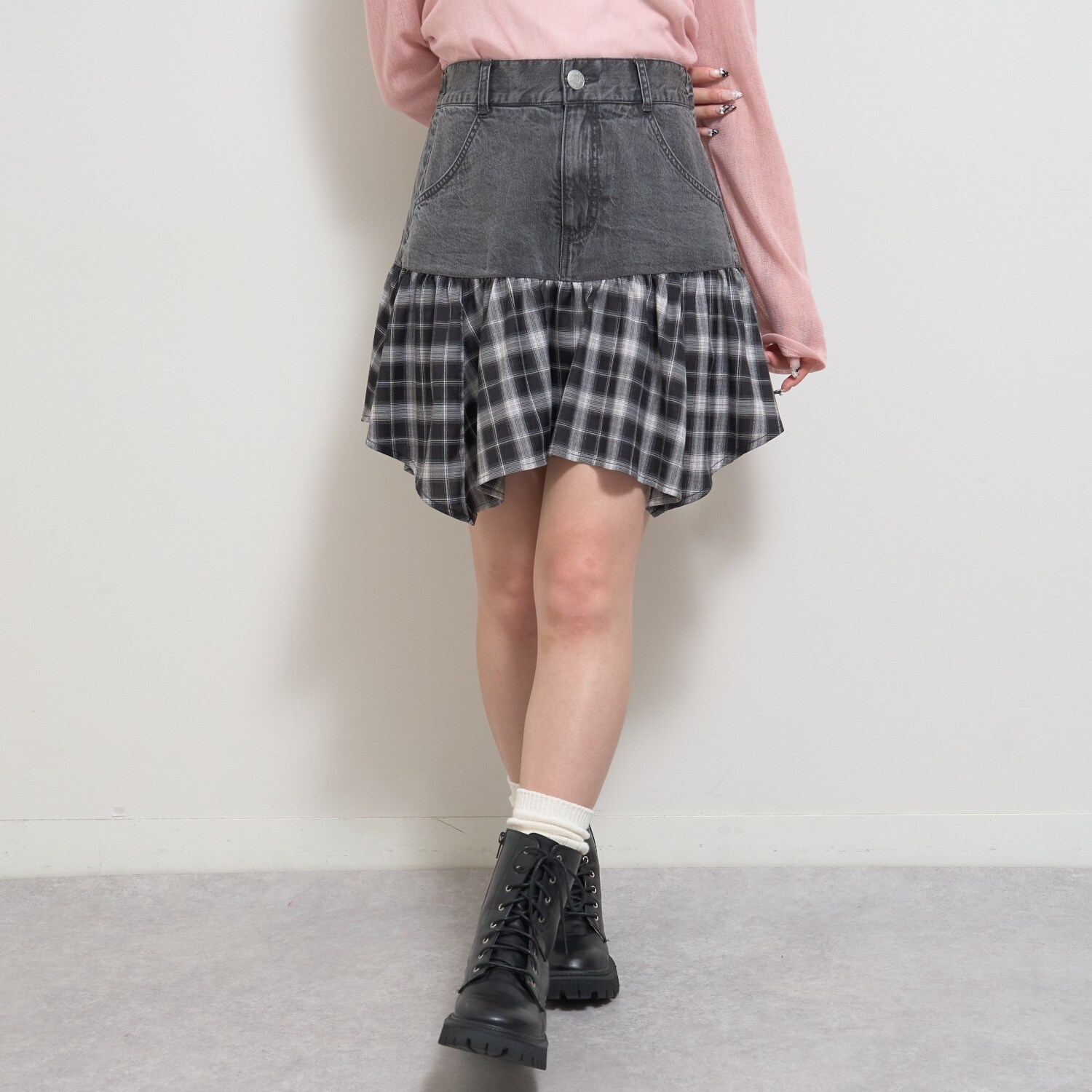 【LTXC】異素材ドッキングヘムミニスカート