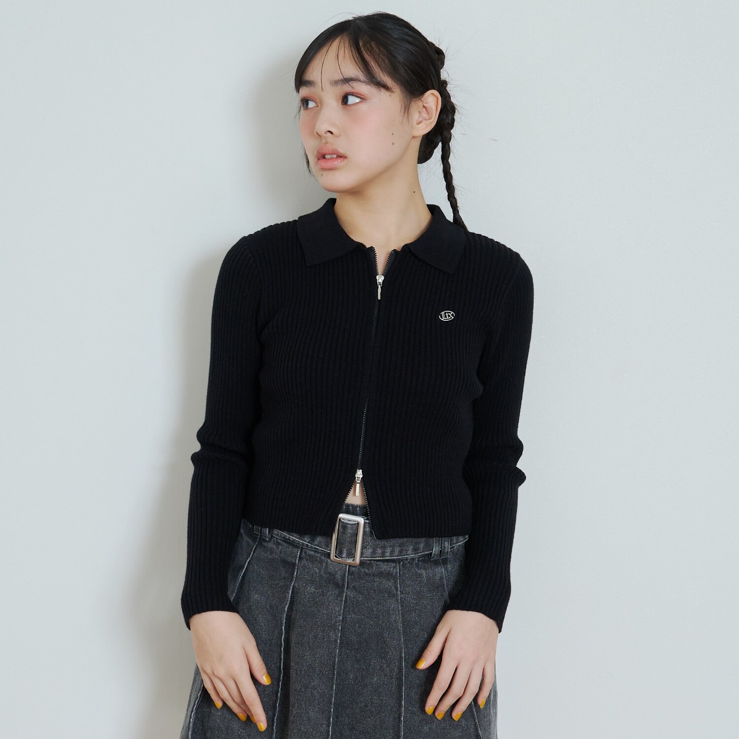 【LTXC】【洗える】リブWジップカーディガン