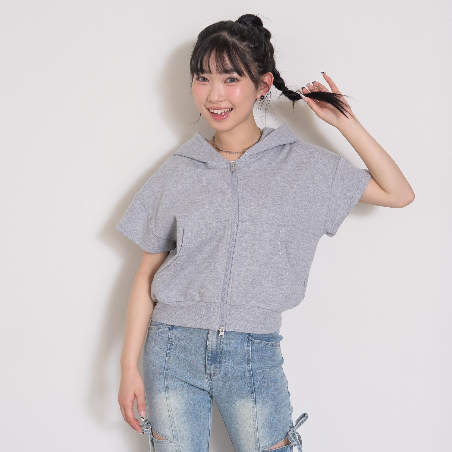 【LTXC/綿100/セット可】半袖ジップパーカー