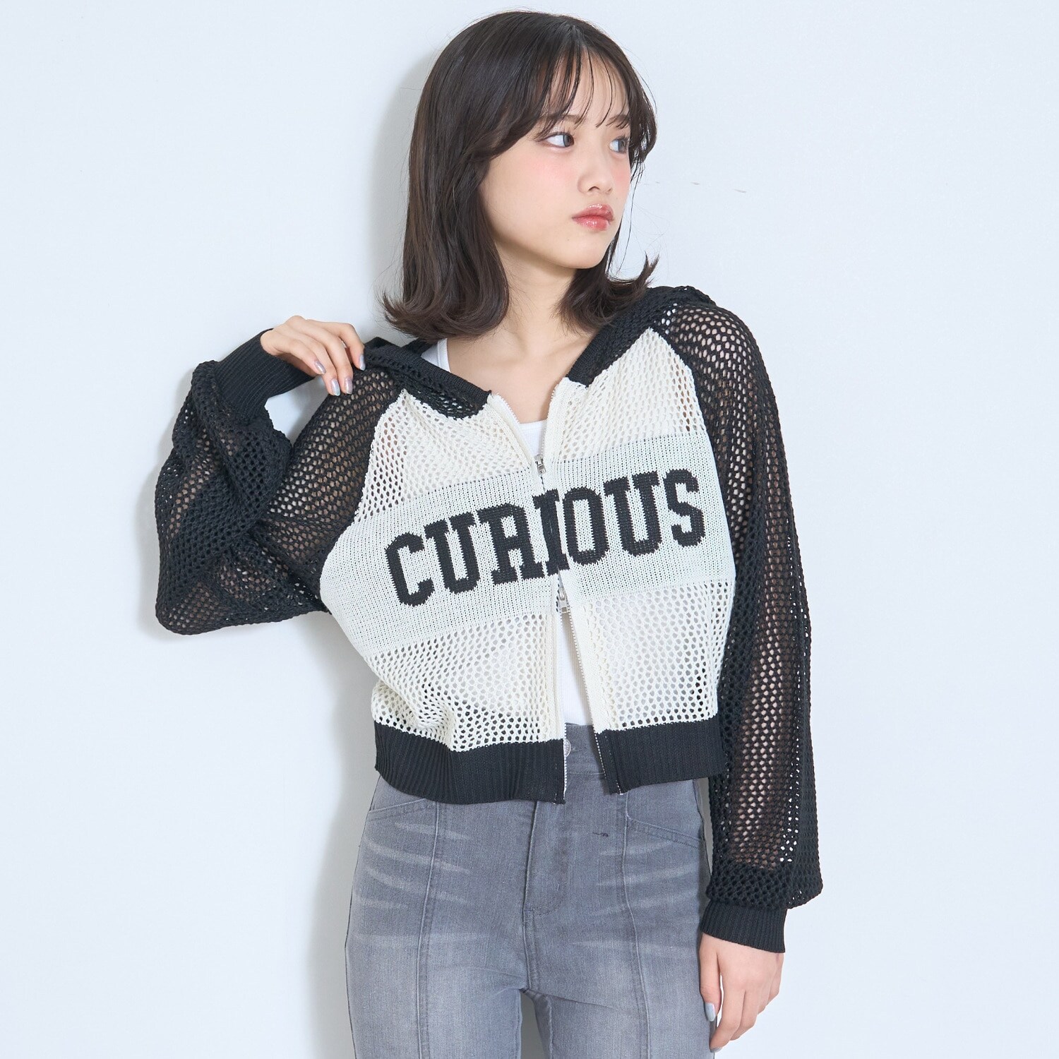 【LTXC/洗える】メッシュニットジップパーカー