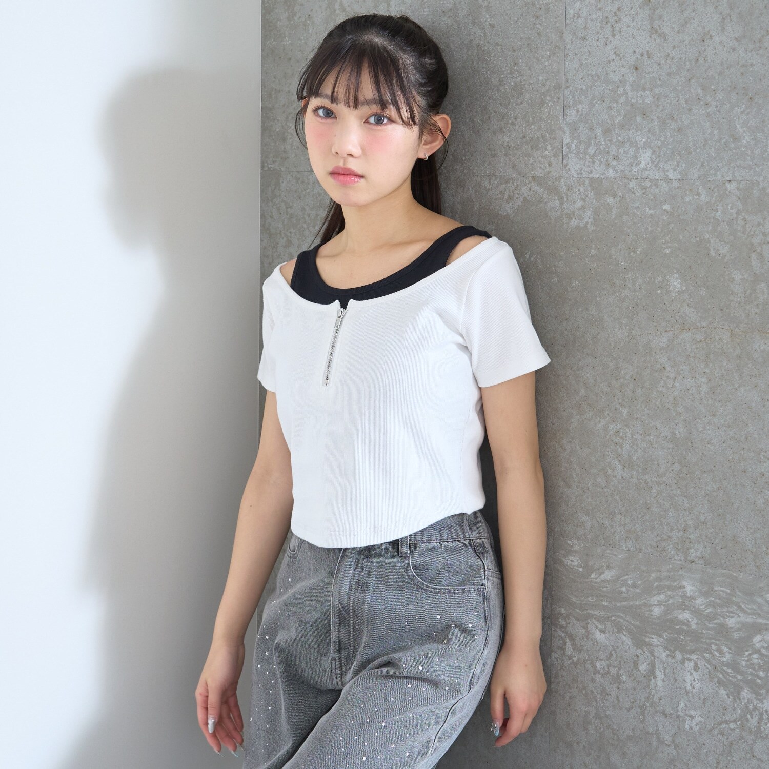 【LTXC/抗菌防臭】オフショルレイヤードテレコT