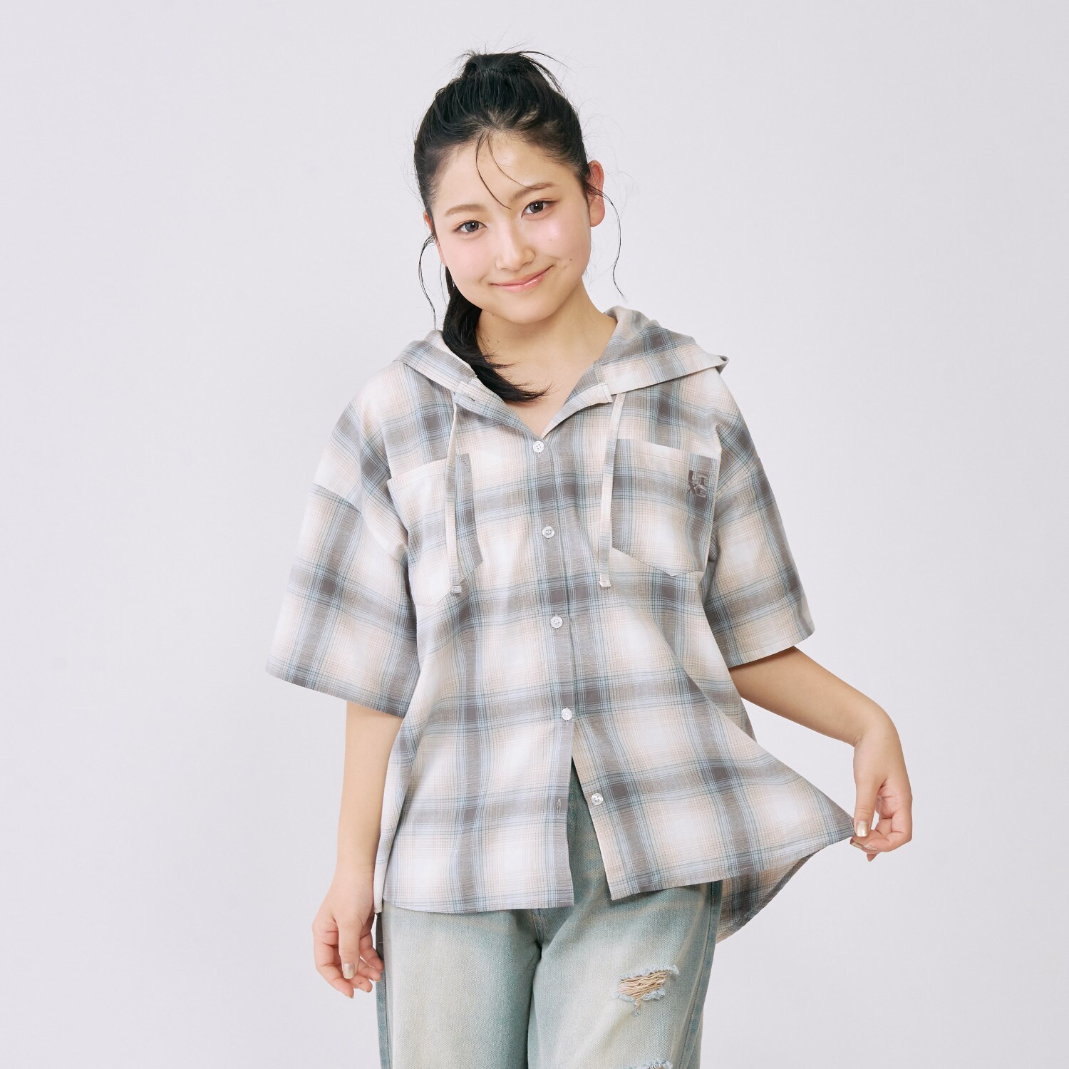 【LTXC/接触冷感】チェック半袖シャツパーカ