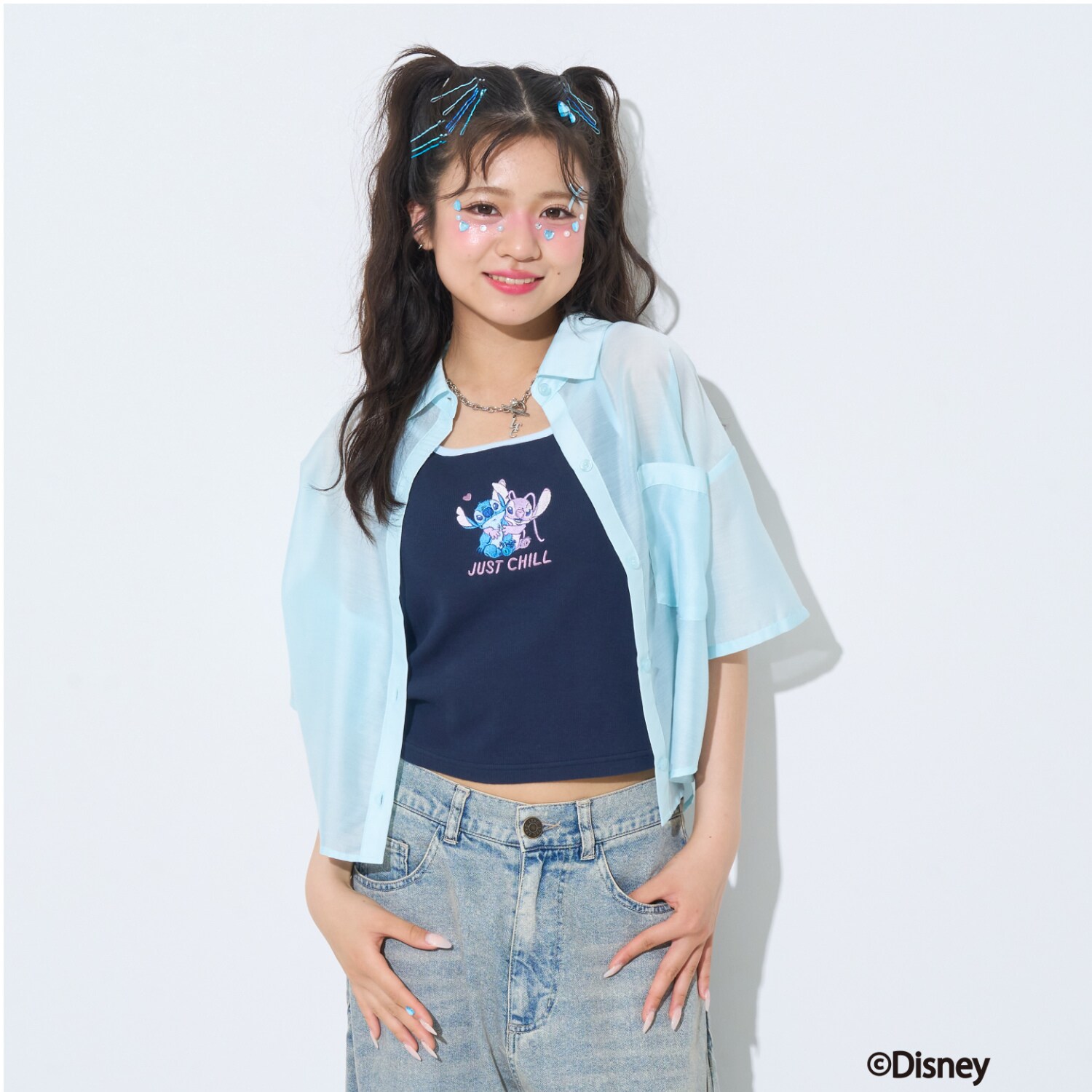 【Disney】【スティッチ】/【LTXC】【抗菌防臭】フロント刺繍パイピングキャミソール