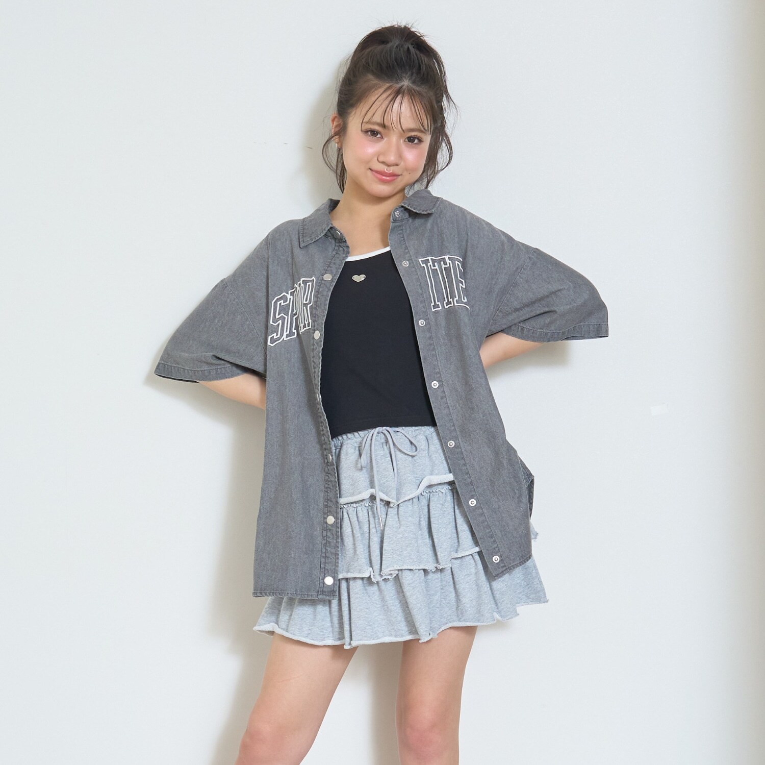 【LTXC】デニムルーズチュニックシャツワンピ