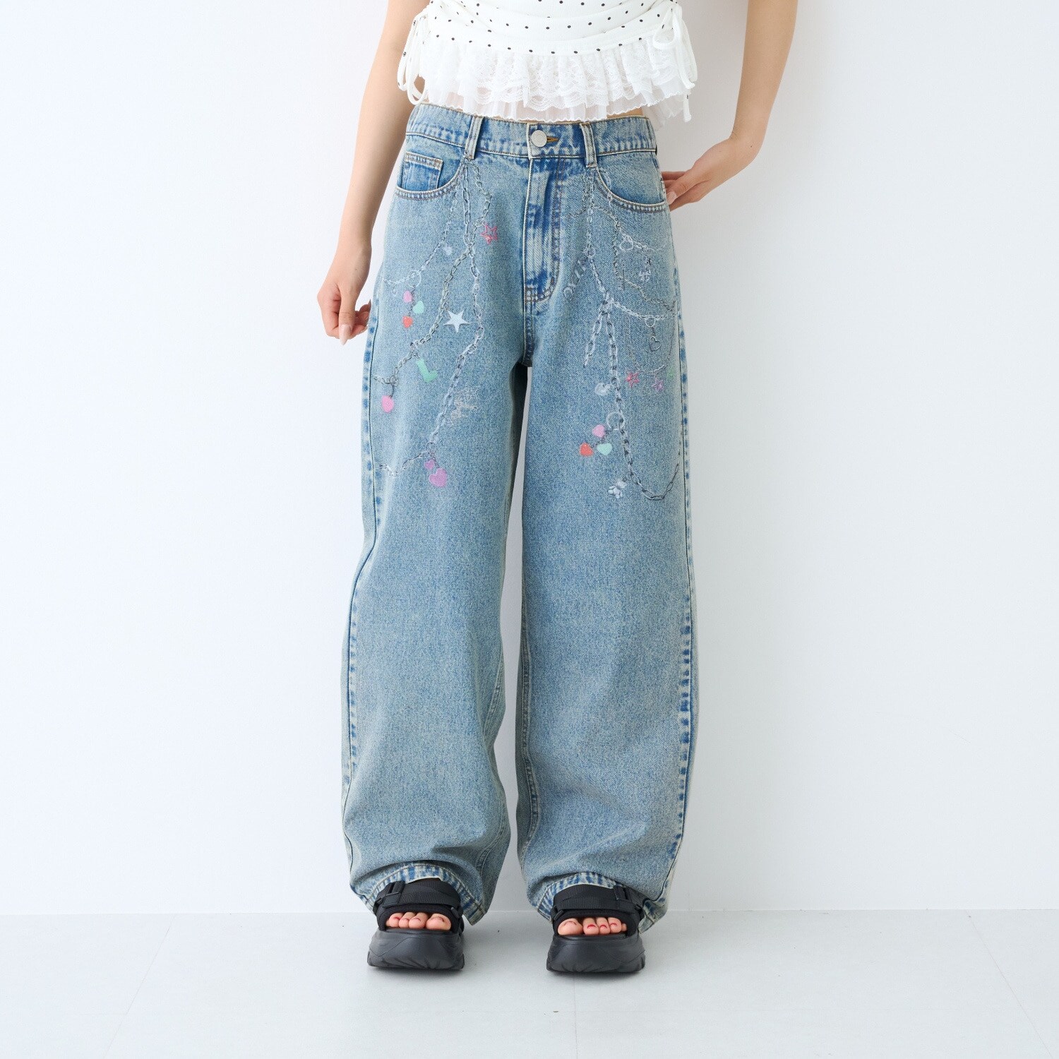 【LTXC】チャームデザインデニムワイドパンツ