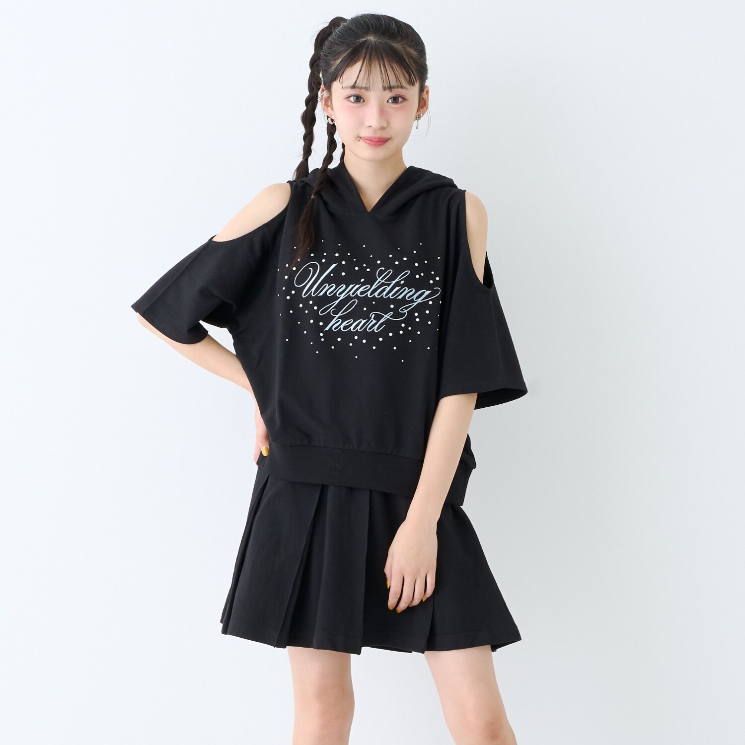 【LTXC/綿100%】オープンショルダー半袖ミニ裏セットアップ