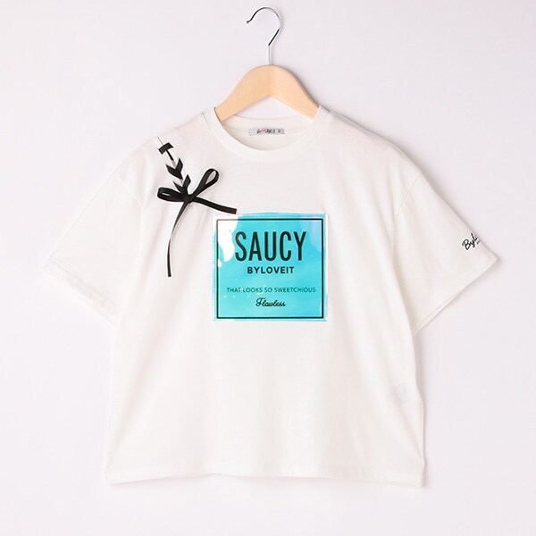 肩レースアップ半袖Tシャツ