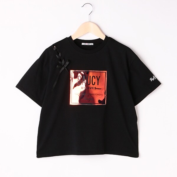 肩レースアップ半袖Tシャツ