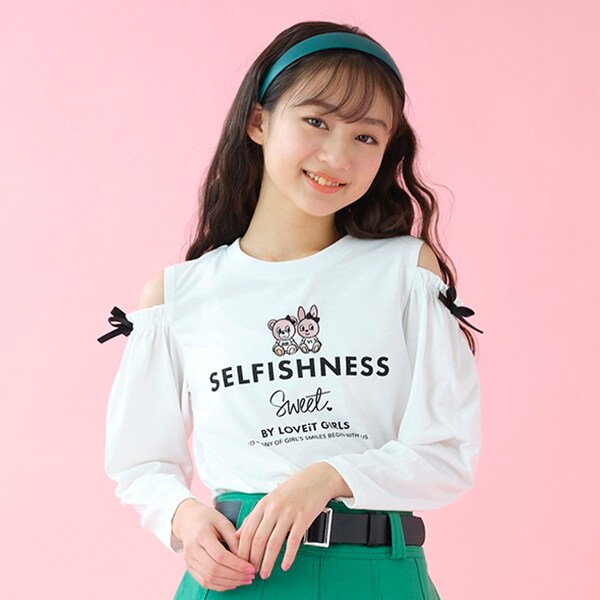 肩スリットリボンTシャツ