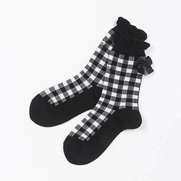 ギンガムクルー丈ソックス【日本製】