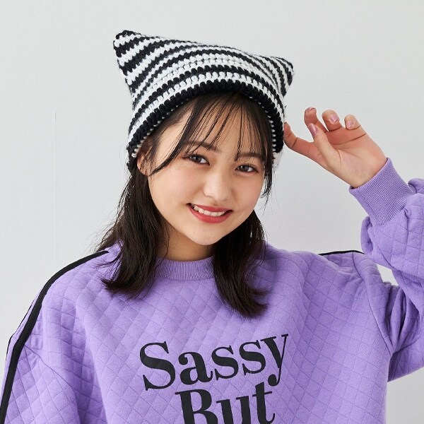 猫耳ボーダーキャップ（56-58cm）