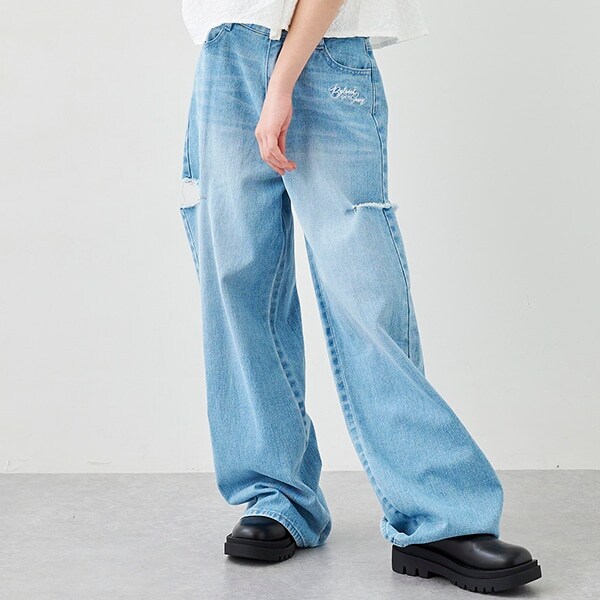 サイドダメージデニムパンツ