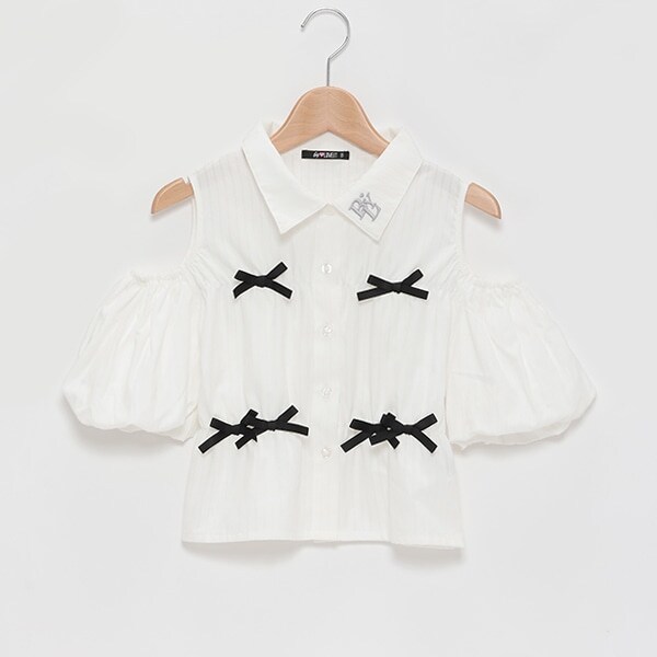 肩開きリボンブラウス