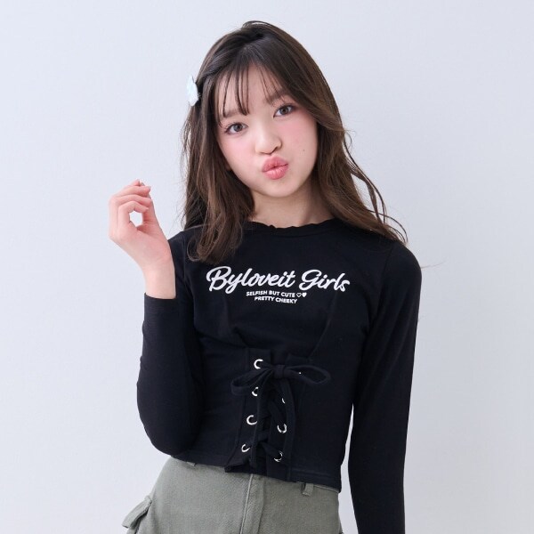 レースアップTシャツ