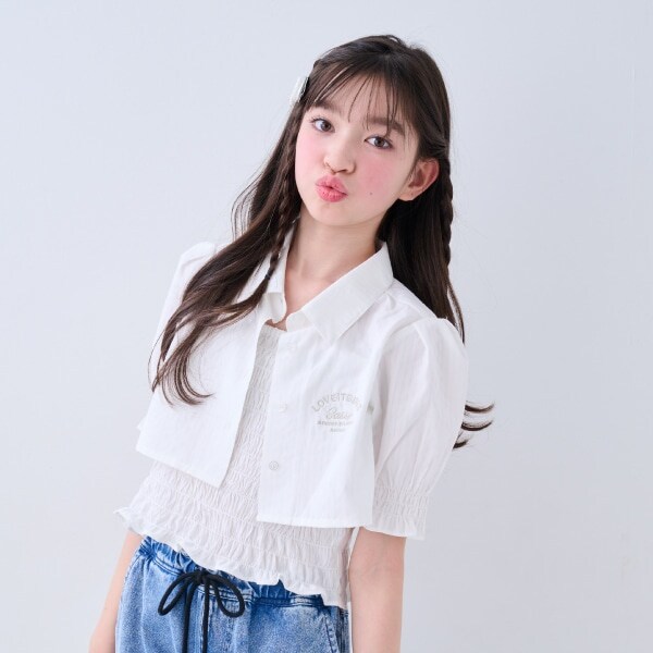 クロップド丈レイヤードブラウス