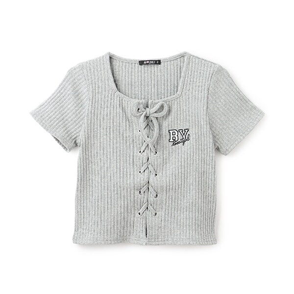 【ニコ☆プチ掲載】【大好評につき再入荷】レースアップ半袖プルオーバー