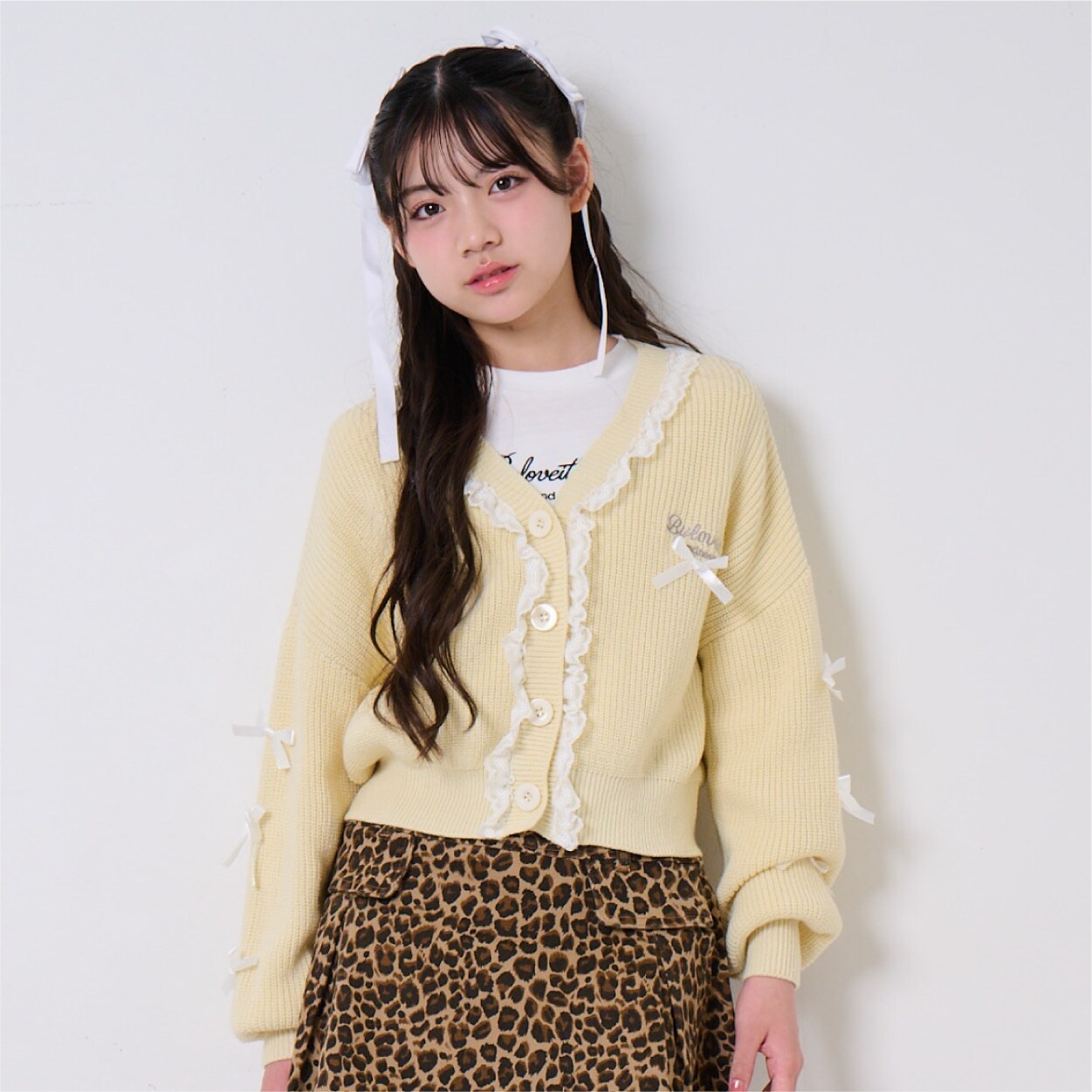 リボンポイントカーデTシャツセット