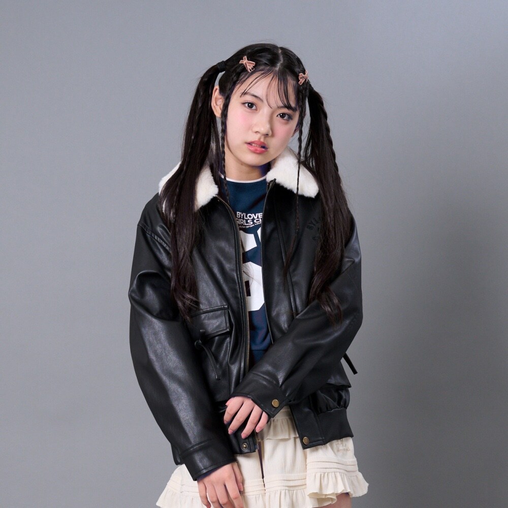 衿ファー合成皮革ジャケット