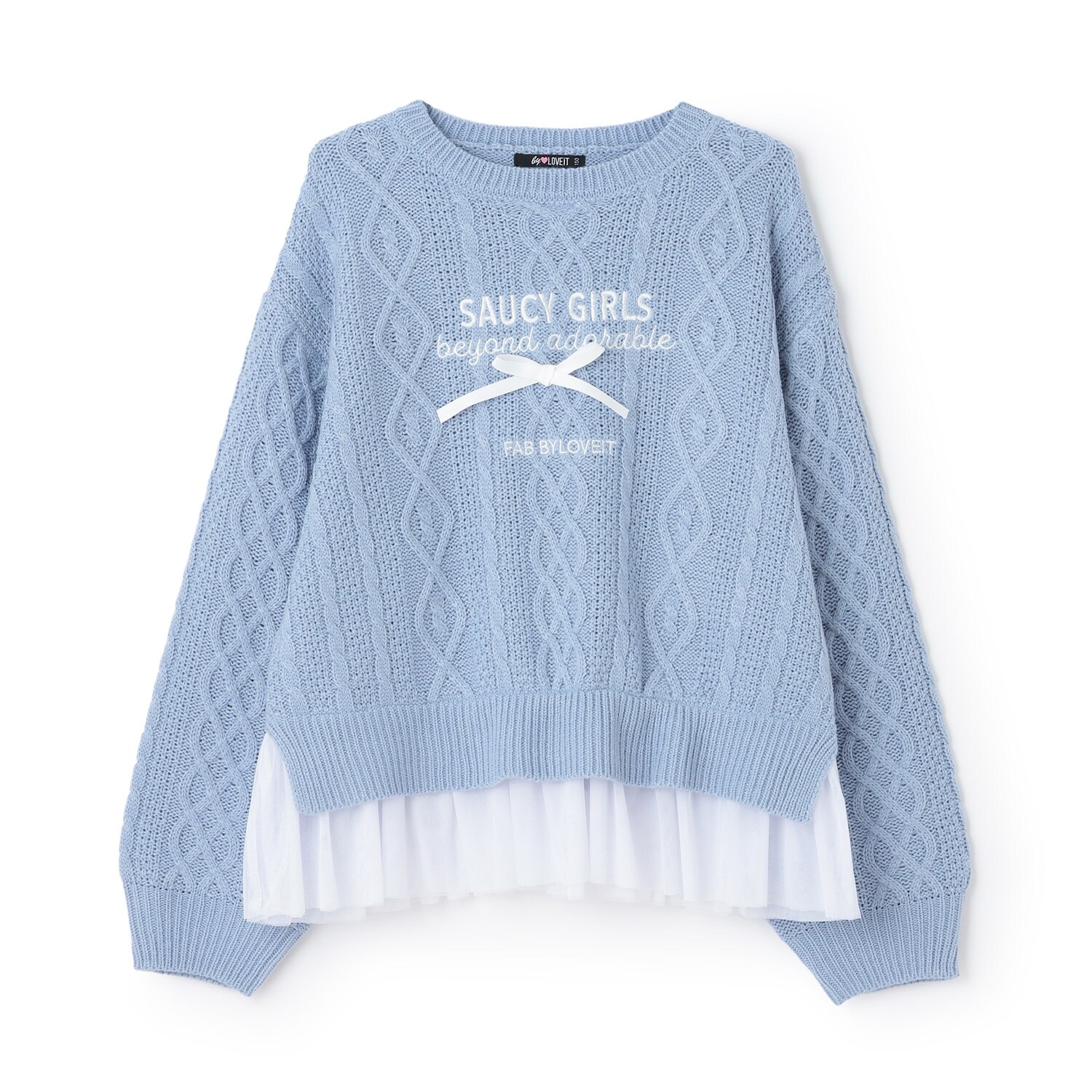 チュールつきケーブルニット