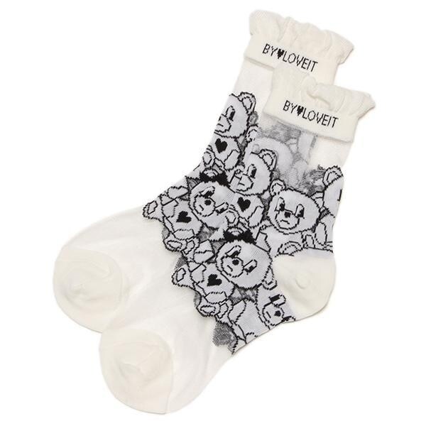 クマ柄クルーソックス