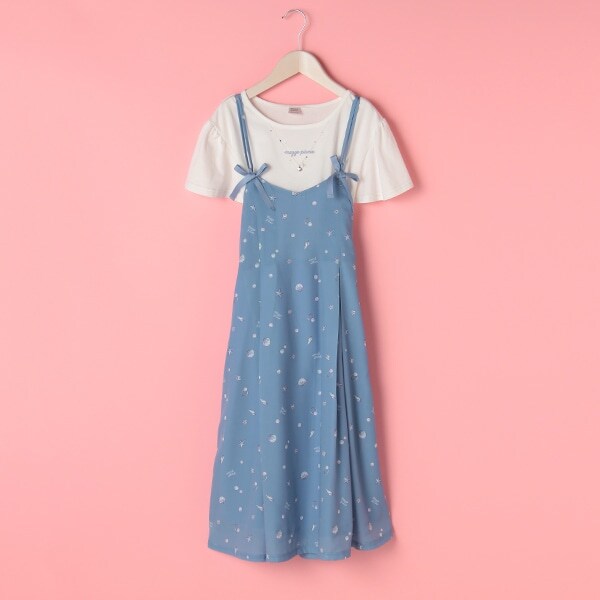 シェル柄キャミソールワンピース×Tシャツセット