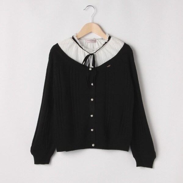 【人気商品再入荷】【直営店で取り扱い無し】 リボンタイつきレースレイヤード風ニット