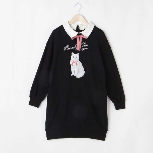 【リピート】【直営店で取り扱い無し】 裏毛 衿つきネコプリントワンピース