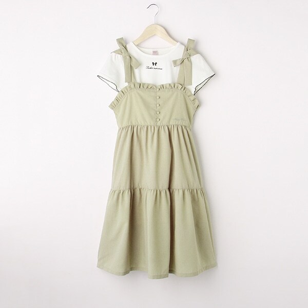 【リピート】【直営店で取り扱い無し】肩リボンワンピース×半袖Tシャツセット