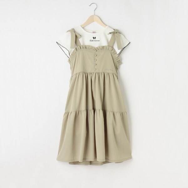 【リピート】【直営店で取り扱い無し】肩リボンワンピース×半袖Tシャツセット