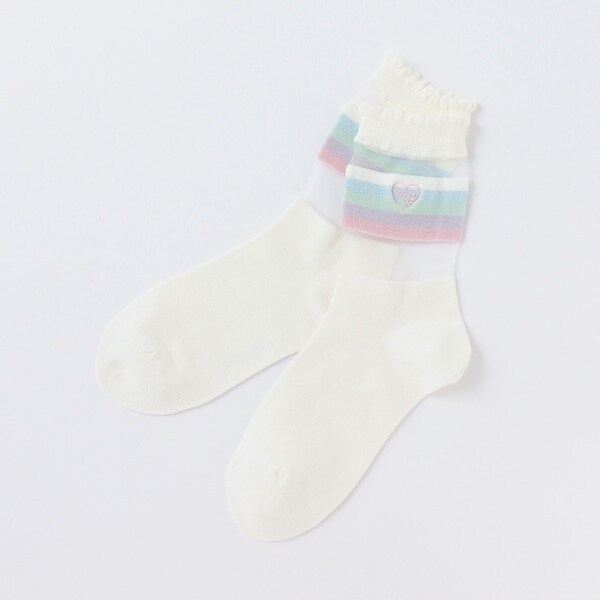 【リピート】【直営店で取り扱い無し】シースルーレインボークルーソックス【日本製】