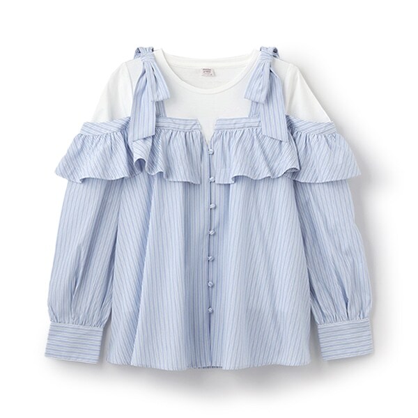 【人気商品再入荷】【直営店で取り扱い無し】ショルダーリボンレイヤード長袖シャツ