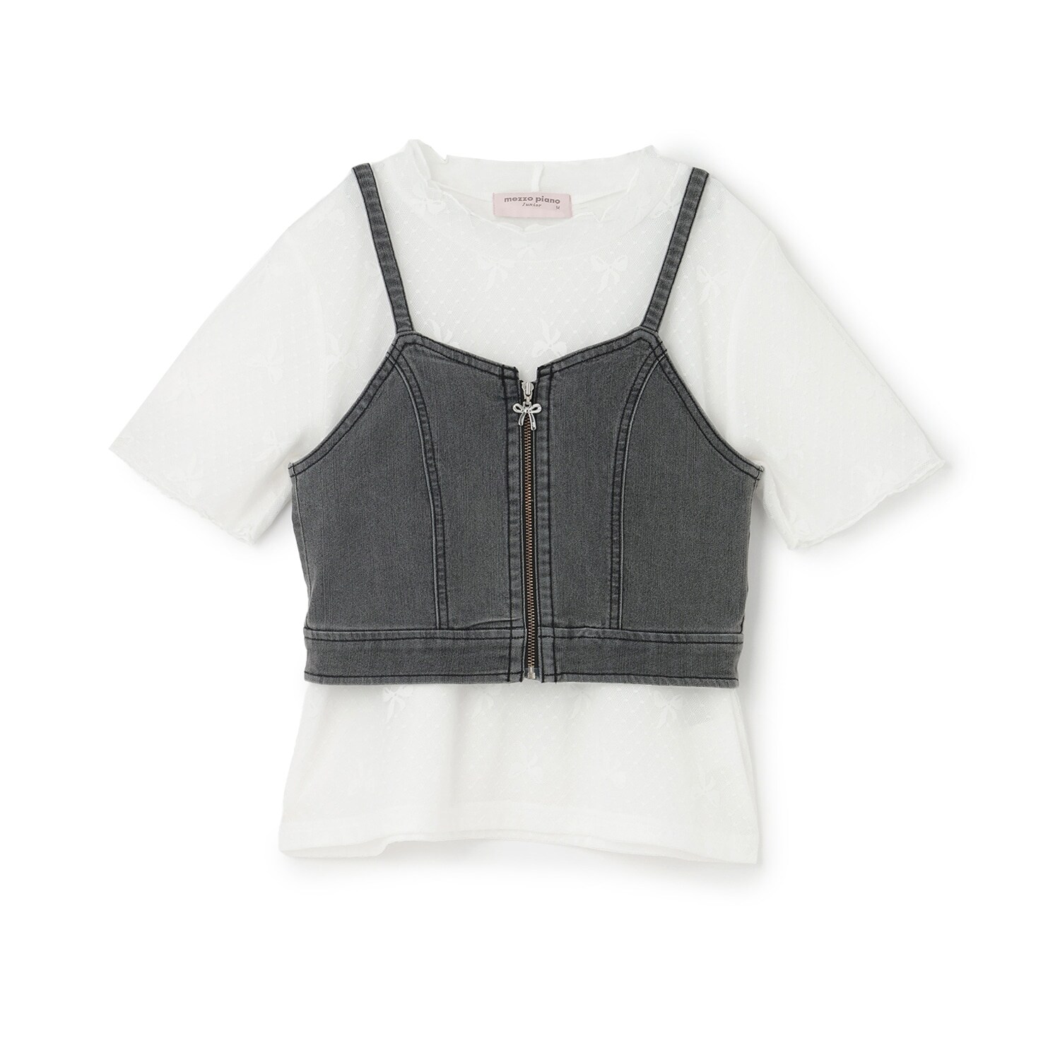 【人気商品再入荷】【直営店で取り扱い無し】デニムビスチェ＆レース半袖Tシャツセット