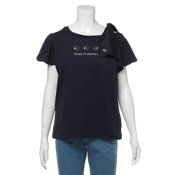 シェル刺しゅうリボンワンショルTシャツ
