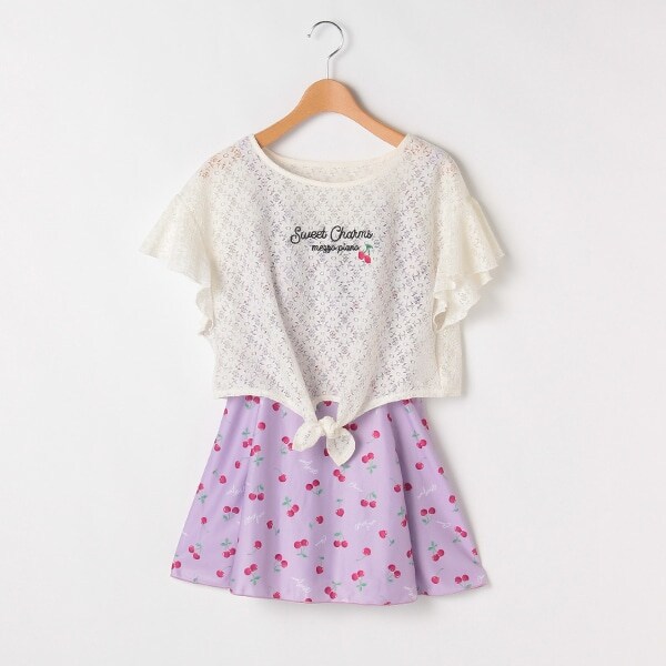UVケア レースTシャツ×チェリー総柄ワンピース×パンツ水着3点セット【SWIM】