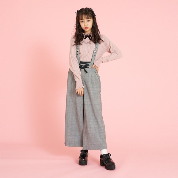 サスペンダーつきレースアップワイドパンツ