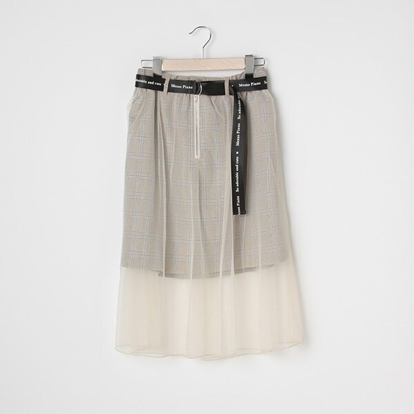 ロゴベルトつきチェックオーバーチュールスカート