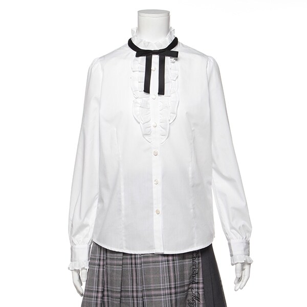 リボンタイつきスタンドフリルブラウス