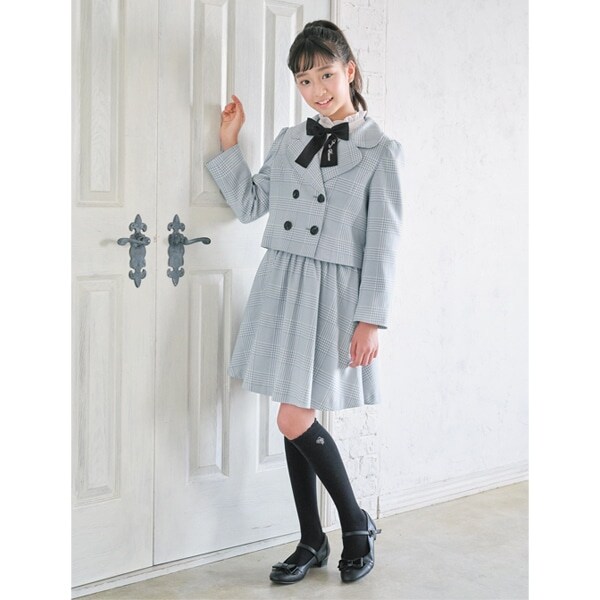 チェック柄ジャケット×サスペンダースカート×リボンタイ3点セット