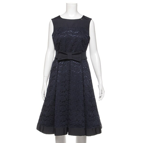 リボンベルトつきレース切り替えドレス