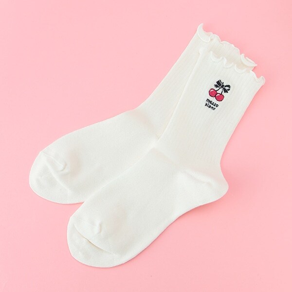 モチーフ刺しゅうメロウ始末クルーソックス