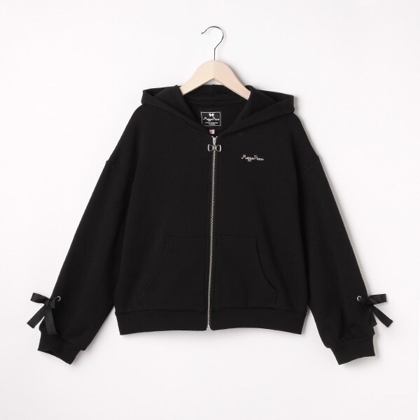 袖リボンフロントジップパーカ