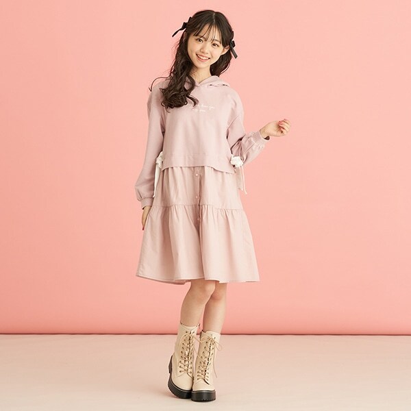 うさ耳フーディレイヤードワンピース