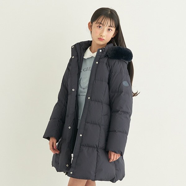 【撥水】リボンベルトガーリーロングダウン