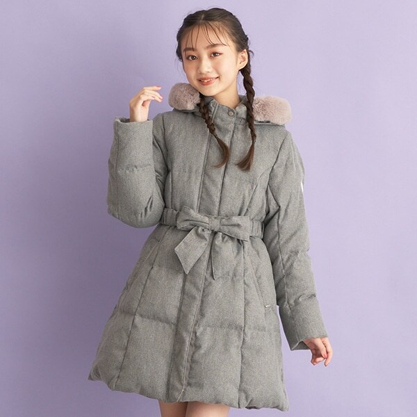 【撥水】リボンベルトガーリーロングダウン