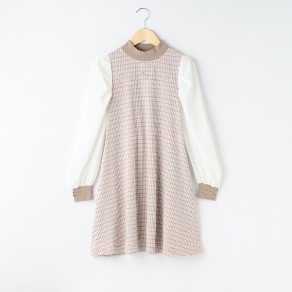 袖布帛ドッキングワンピース