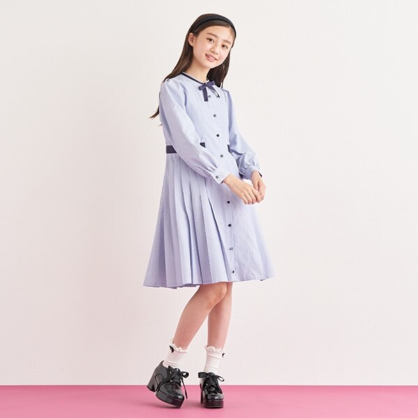 スタンドカラープリーツワンピース