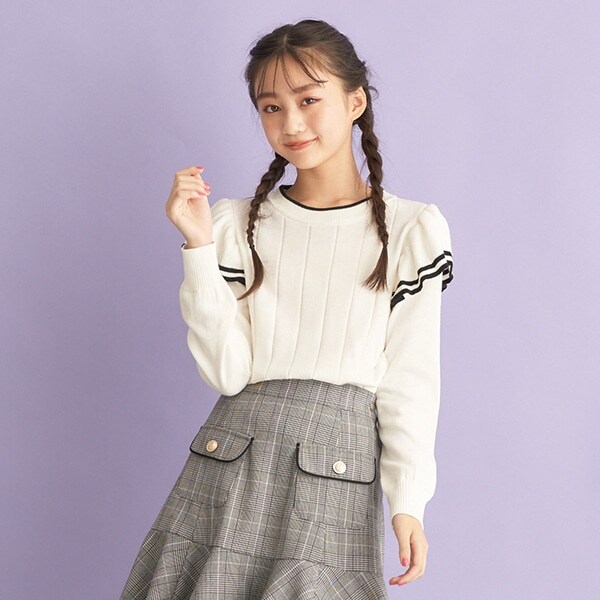 肩フリルラインニット