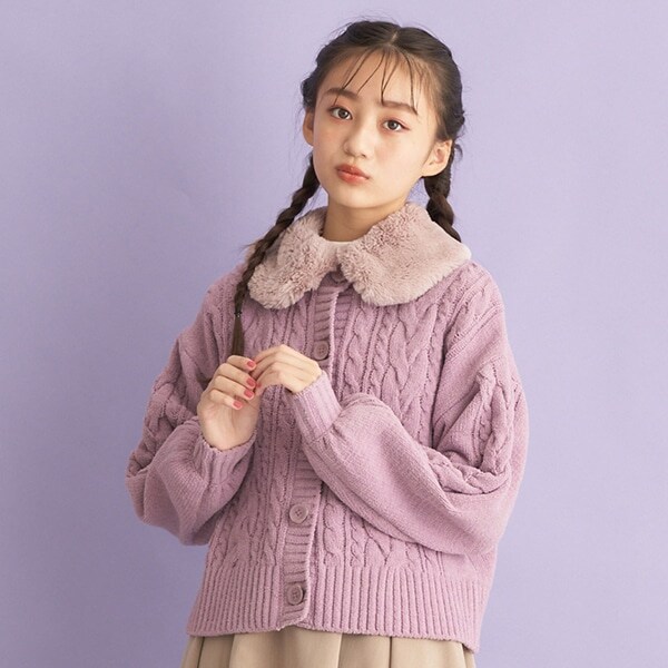 ティペットつきモールニットカーディガン